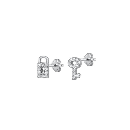 Silver CZ Earrings - Lock & Key