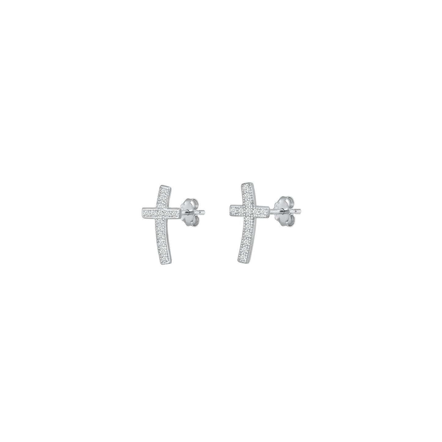 Silver CZ Earrings - Cross