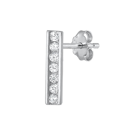 Silver CZ Earrings - Bar