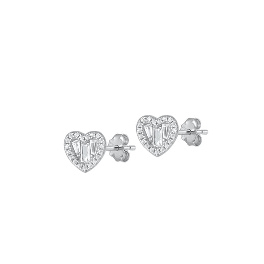 Silver CZ Earrings - Heart