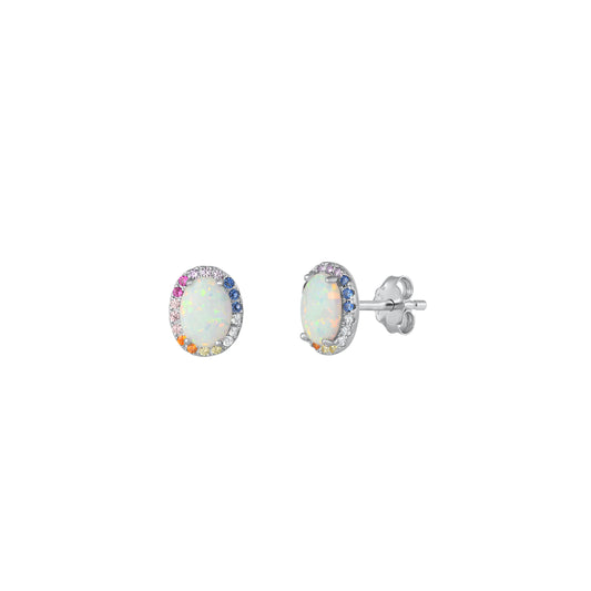Silver Lab Opal Earrings - Oval