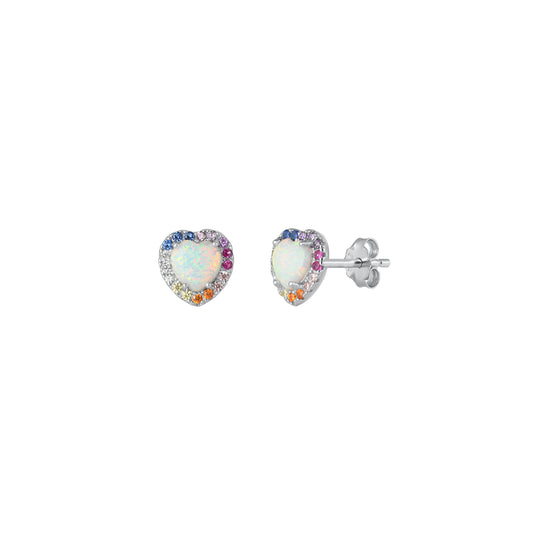Silver Lab Opal Earring - Heart