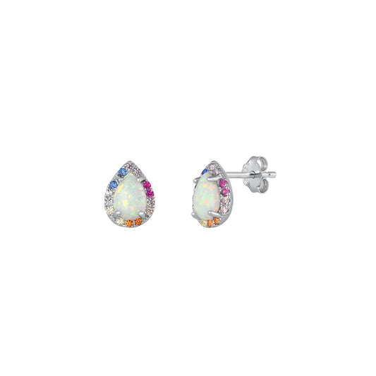 Silver Lab Opal Earring - Pear