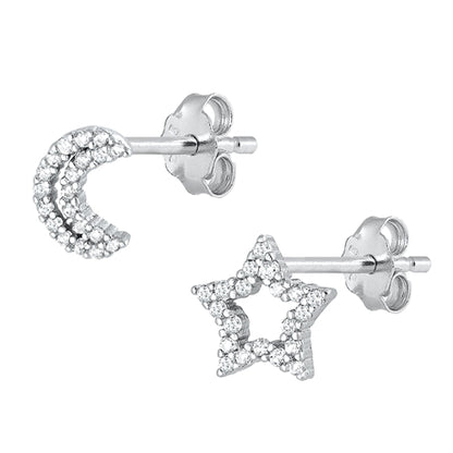 Silver Earrings - Star & Moon