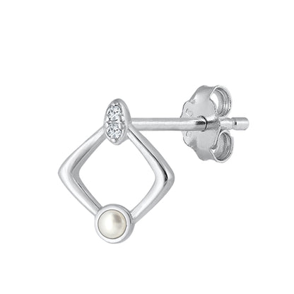 Silver CZ Earrings - Pearl