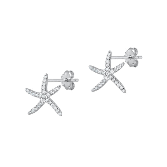 Silver CZ Earrings - Starfish