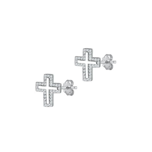 Silver CZ Earrings - Cross