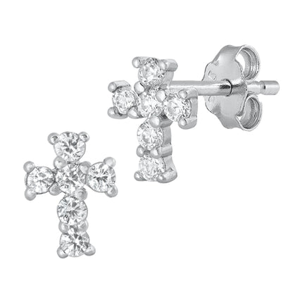 Silver CZ Earrings - Cross