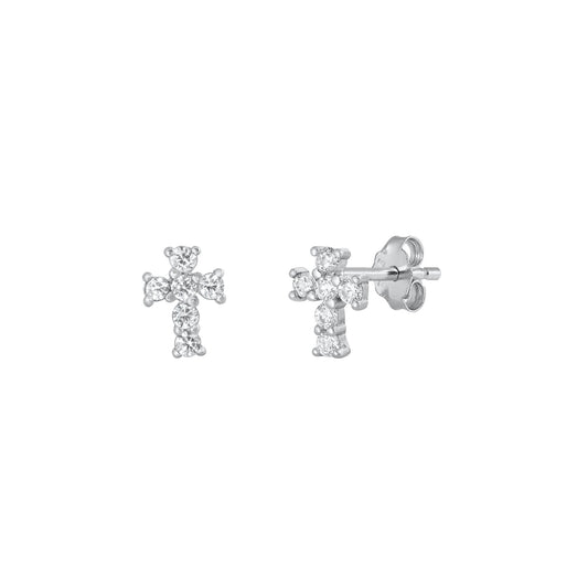 Silver CZ Earrings - Cross