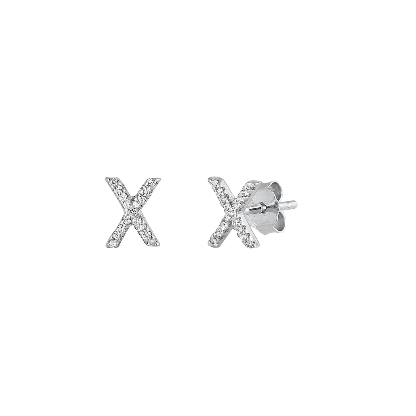 Silver CZ Initial Earrings - X