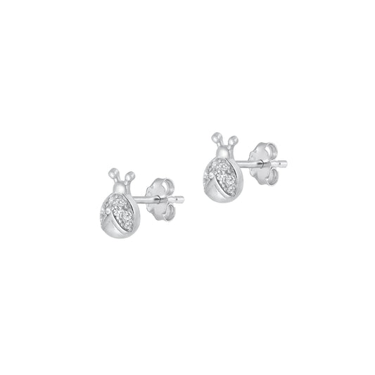 Silver CZ Earrings - Ladybug