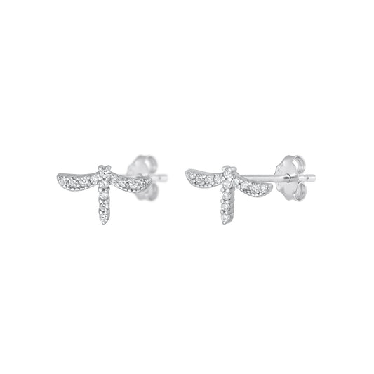 Silver CZ Earrings - Dragonfly