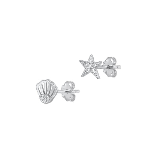 Silver CZ Earrings - Shell & Star