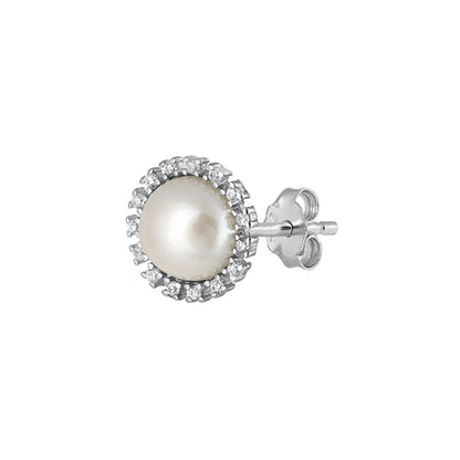 Silver CZ Earrings - Pearl