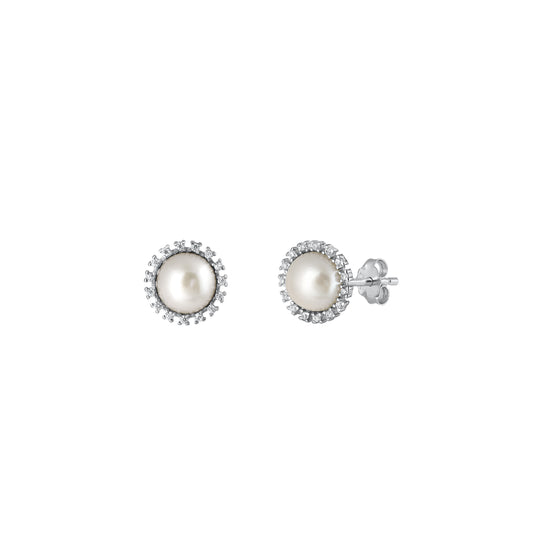 Silver CZ Earrings - Pearl