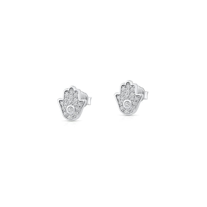 Silver CZ Earrings - Hamsa