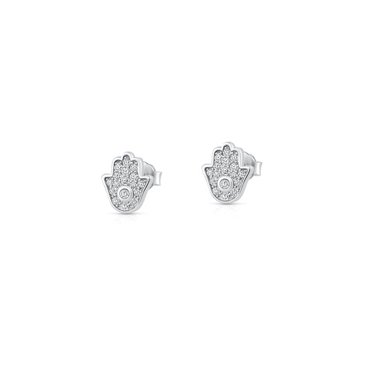 Silver CZ Earrings - Hamsa