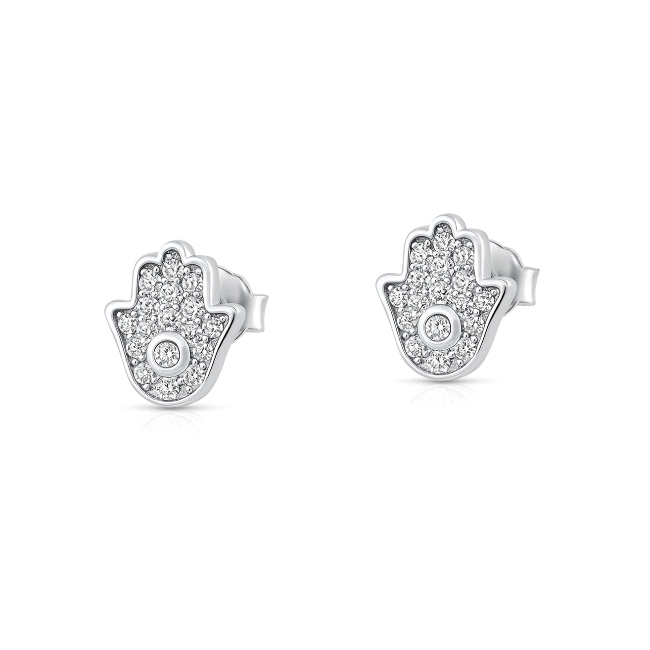 Silver CZ Earrings - Hamsa