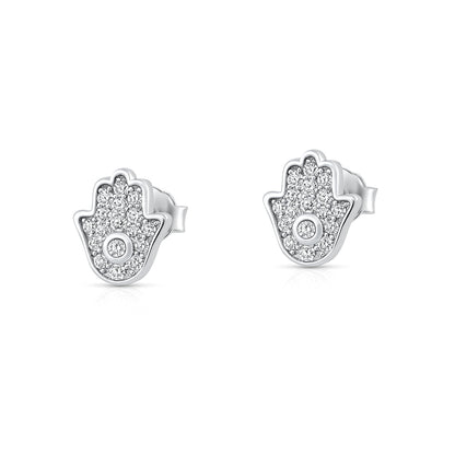 Silver CZ Earrings - Hamsa