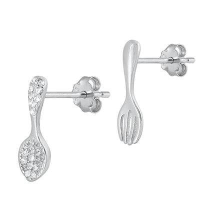 Silver CZ Earrings - Spoon & Fork