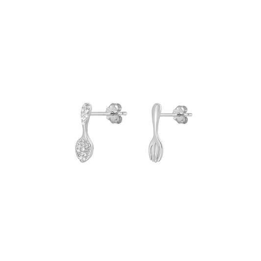 Silver CZ Earrings - Spoon & Fork