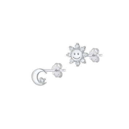 Silver CZ Earrings - Sun & Moon