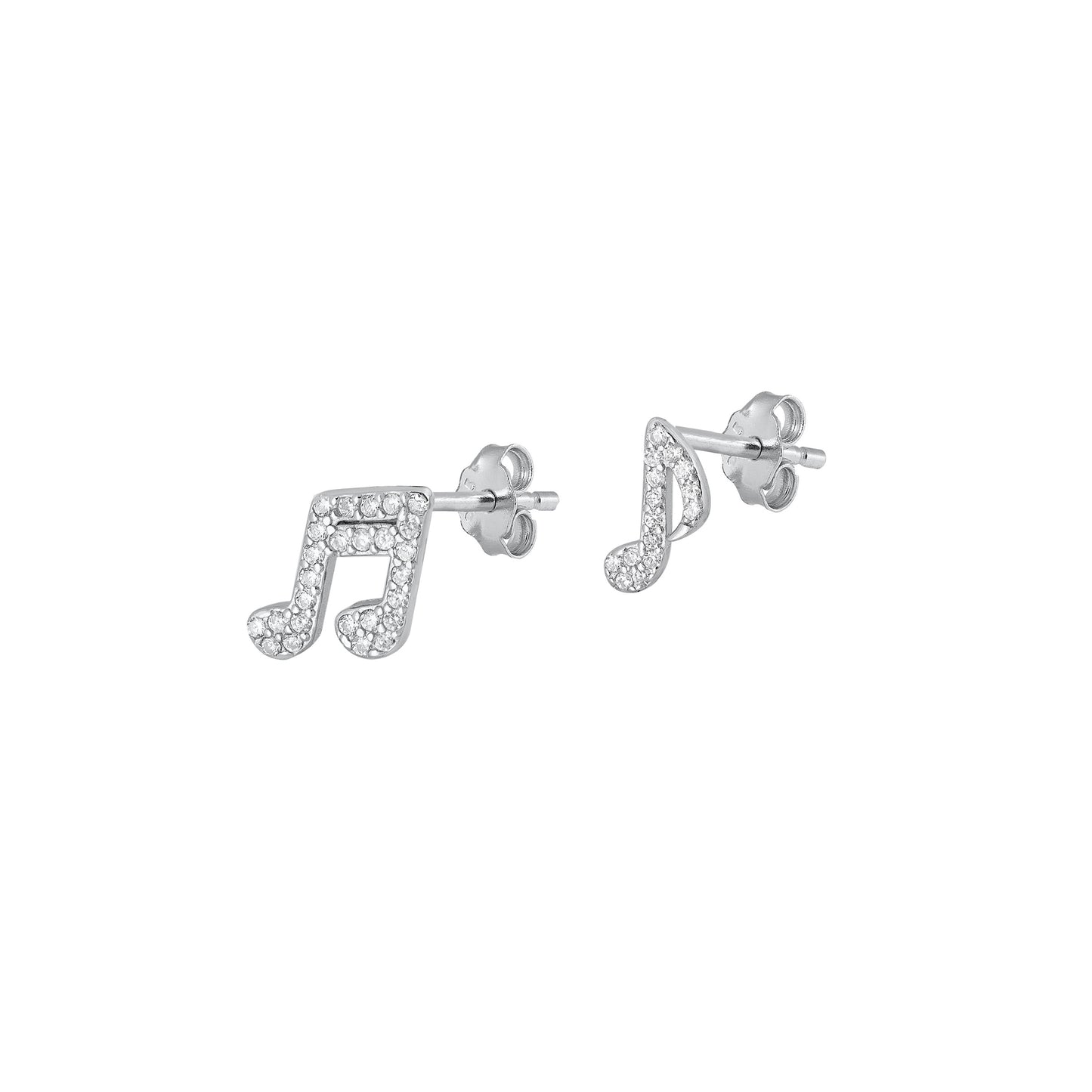 Silver CZ Earrings - Music Notes