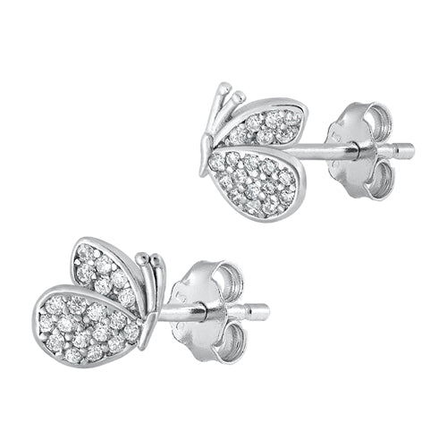 Silver CZ Earrings - Butterfly