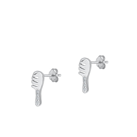 Silver CZ Earring - Hair Brush