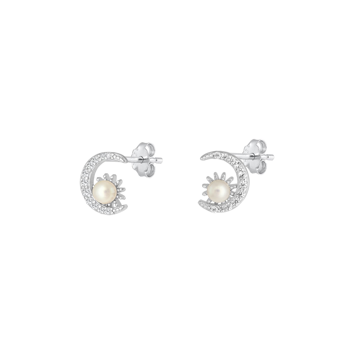 Silver CZ Earrings - Moon & Star