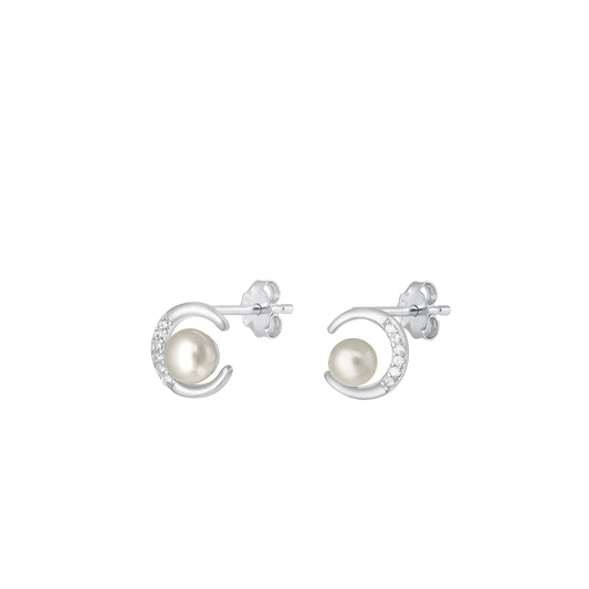 Silver CZ Earrings - Moon