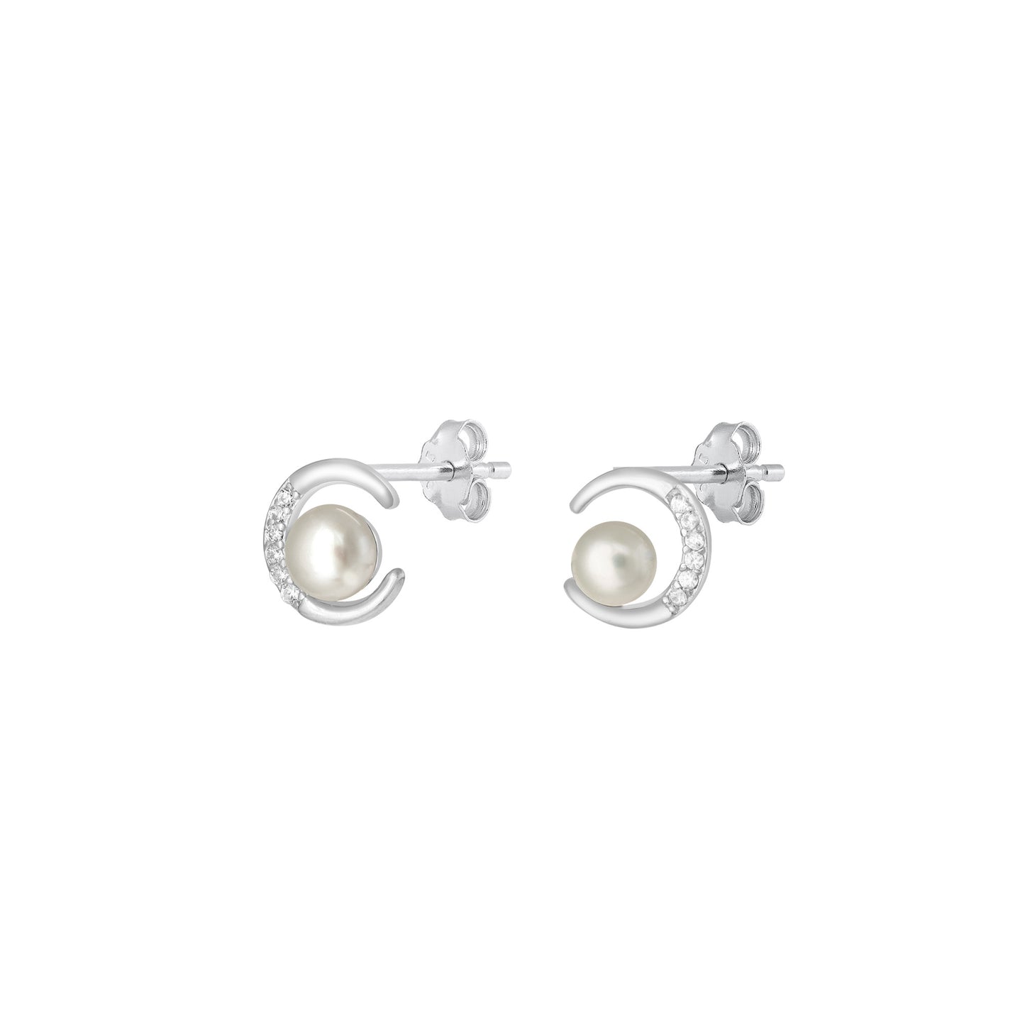 Silver CZ Earrings - Moon