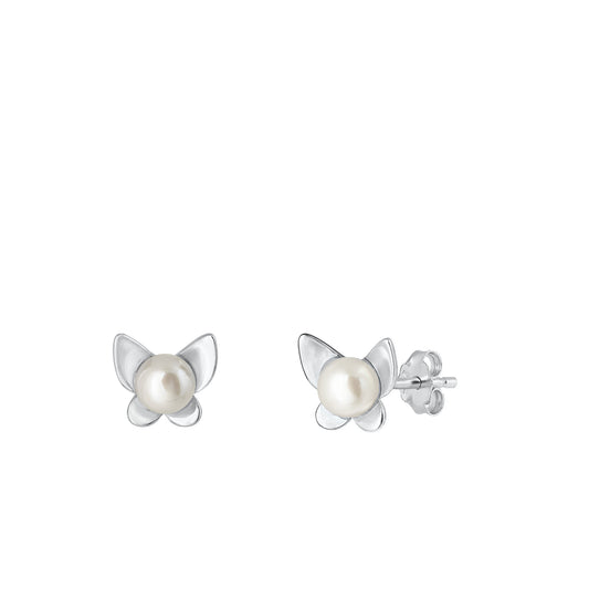 Silver Pearl Earring - Butterfly