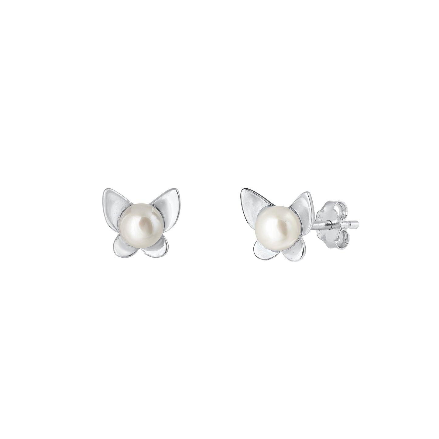 Silver Pearl Earring - Butterfly