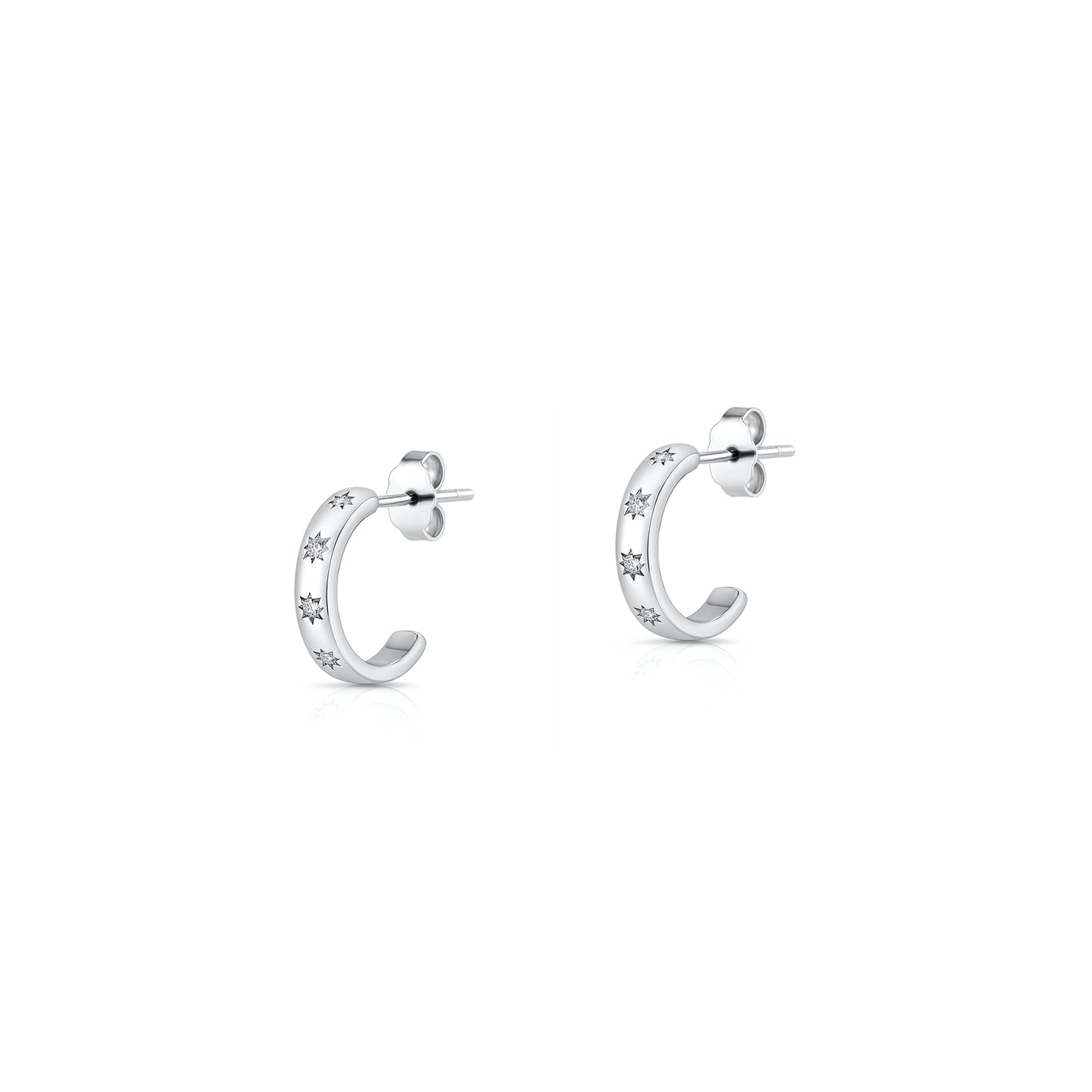 Silver CZ Half Hoop Earrings