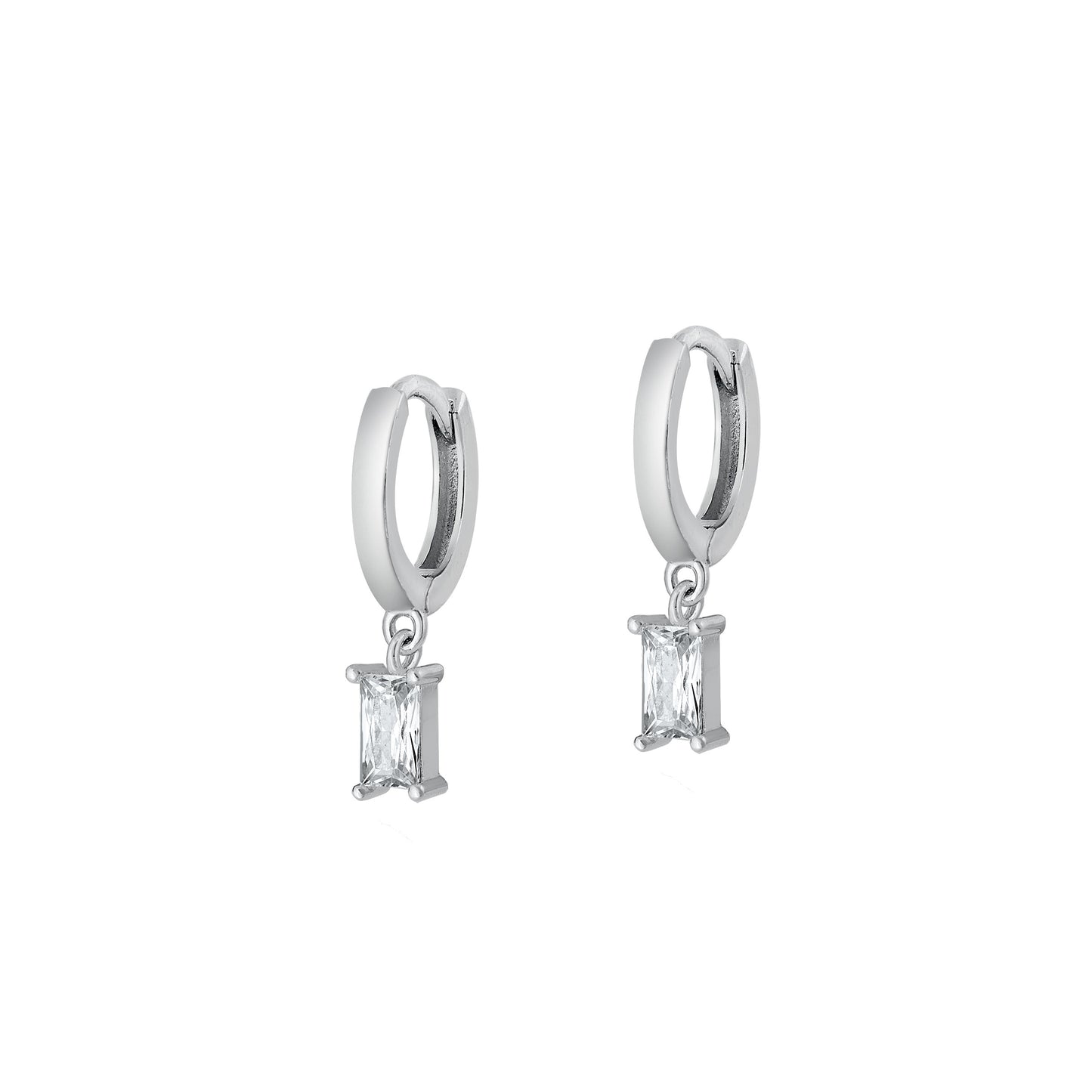 Silver CZ Earrings - Hoop w/ Charm