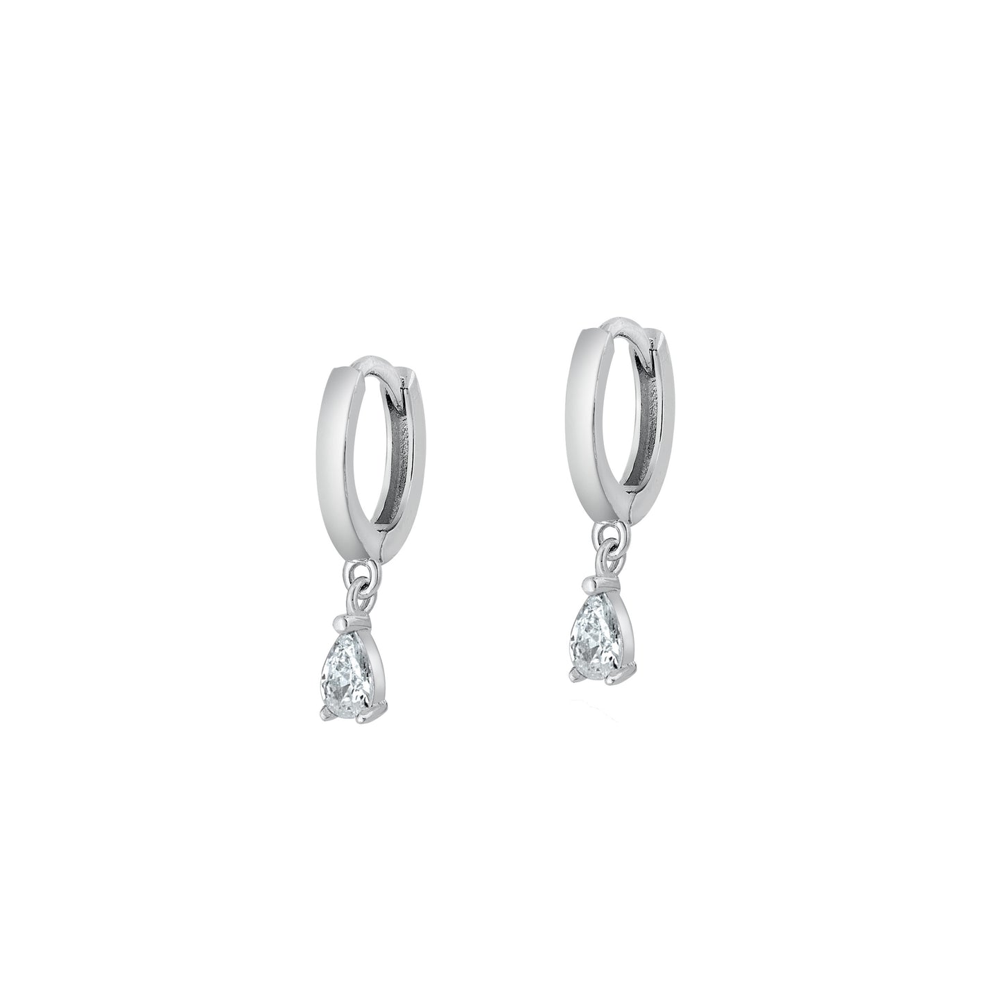 Silver CZ Earrings - Hoop w/ Charm