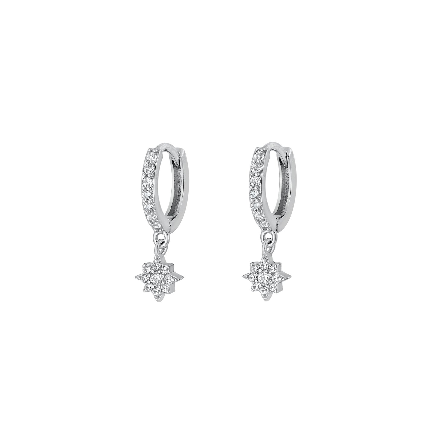 Silver CZ Earrings - Hoop w/ Charm