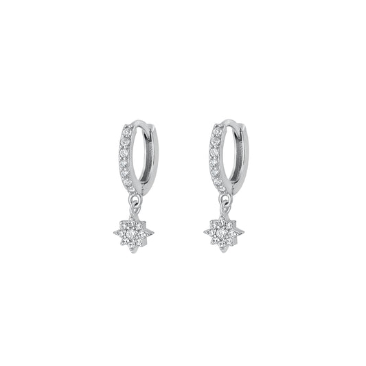 Silver CZ Earrings - Hoop w/ Charm