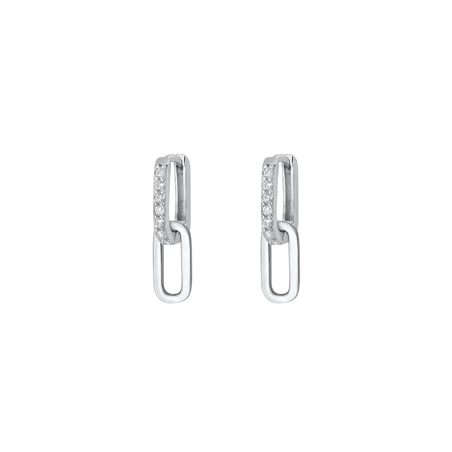 Silver CZ Earrings - Rectangular Hoop