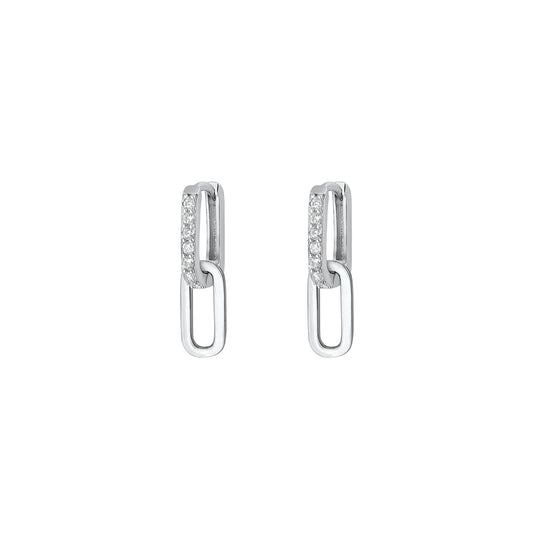 Silver CZ Earrings - Rectangular Hoop