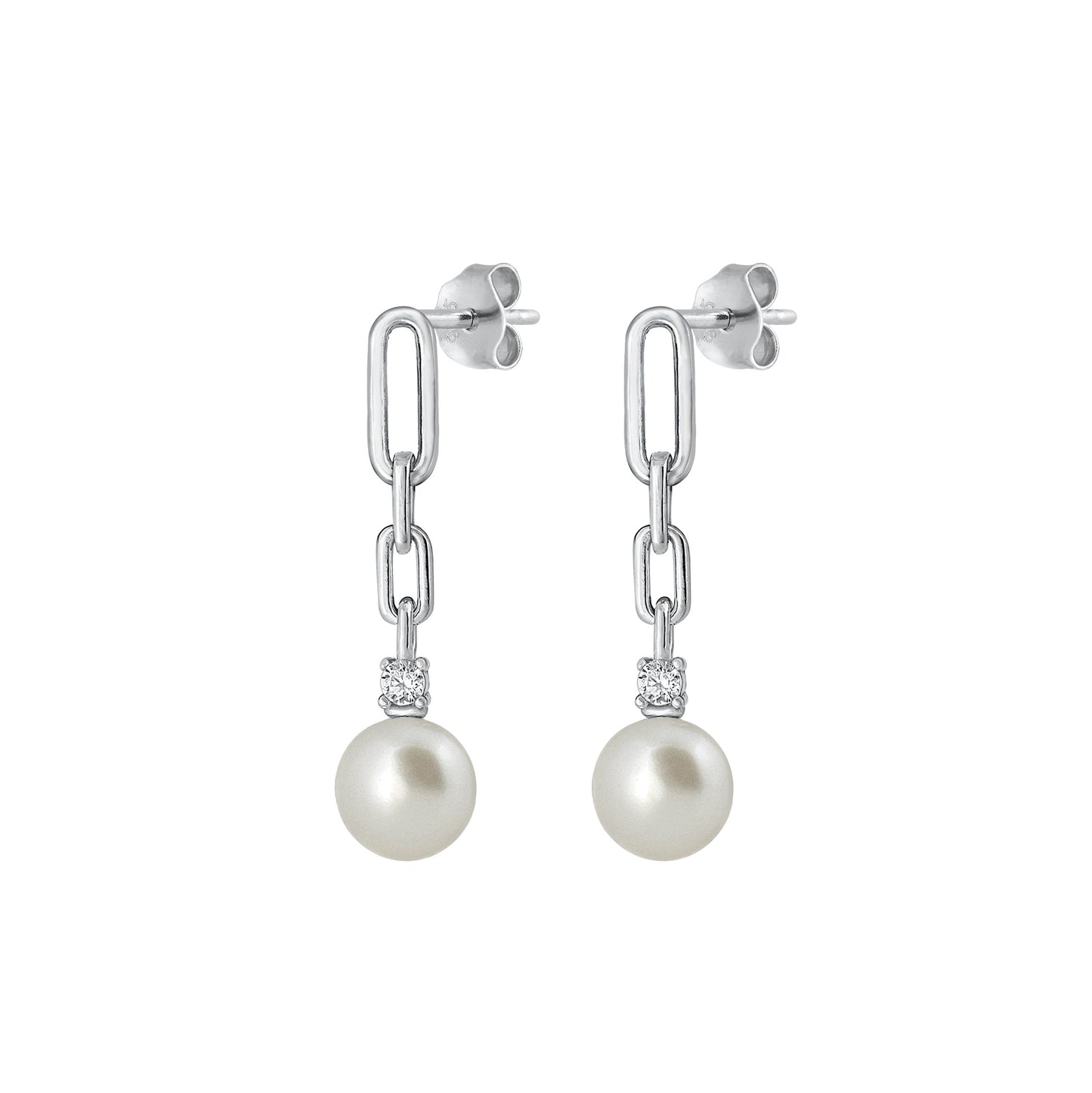 Silver CZ Earrings - Pearl