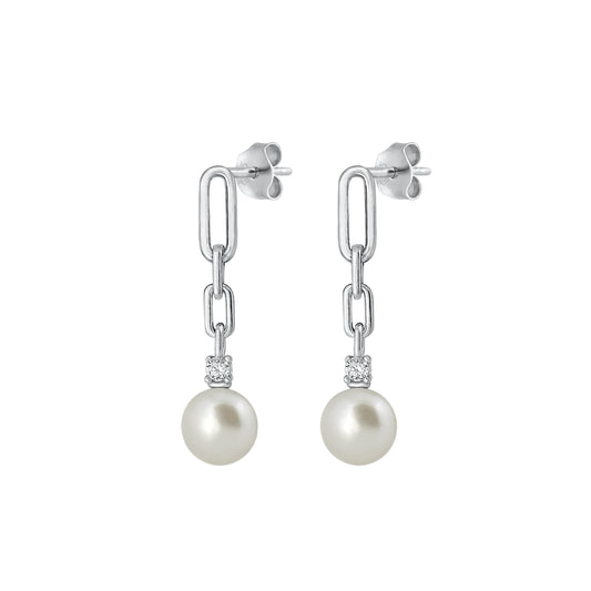 Silver CZ Earrings - Pearl