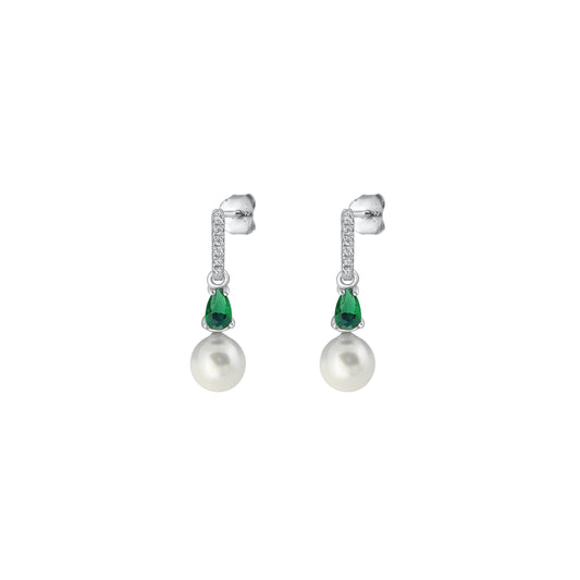 Silver CZ Earrings - Pearl