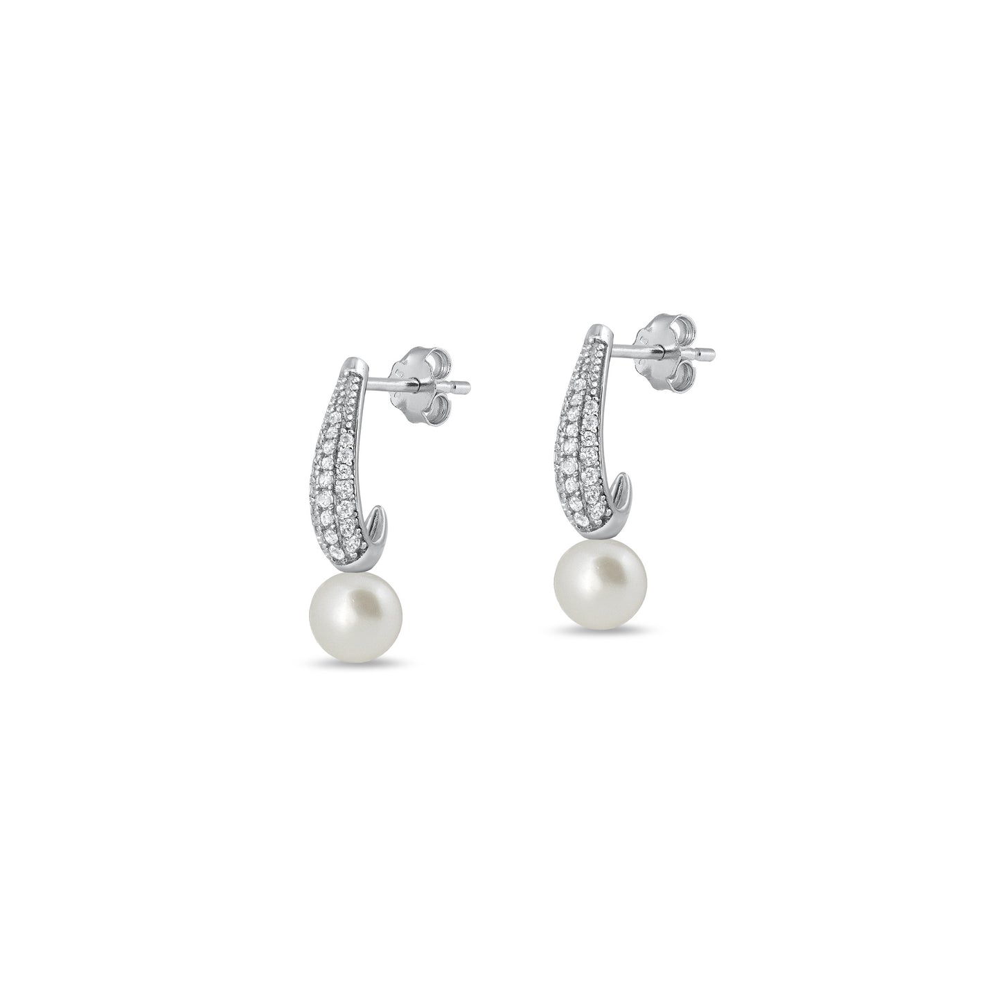 Silver CZ Earrings - Pearl