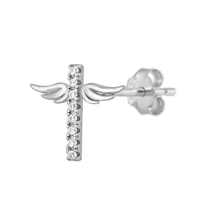 Silver CZ Earrings - Winged Cross