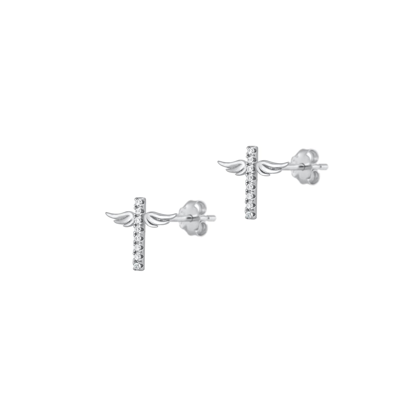 Silver CZ Earrings - Winged Cross