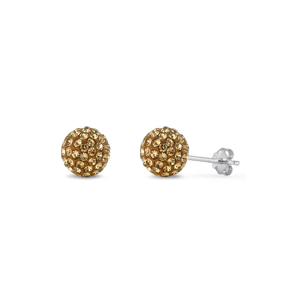 Silver Crystal Ball Earring - 9 mm