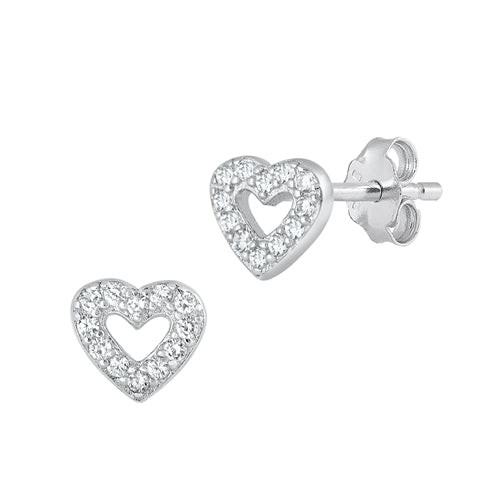 Silver CZ Earrings - Heart