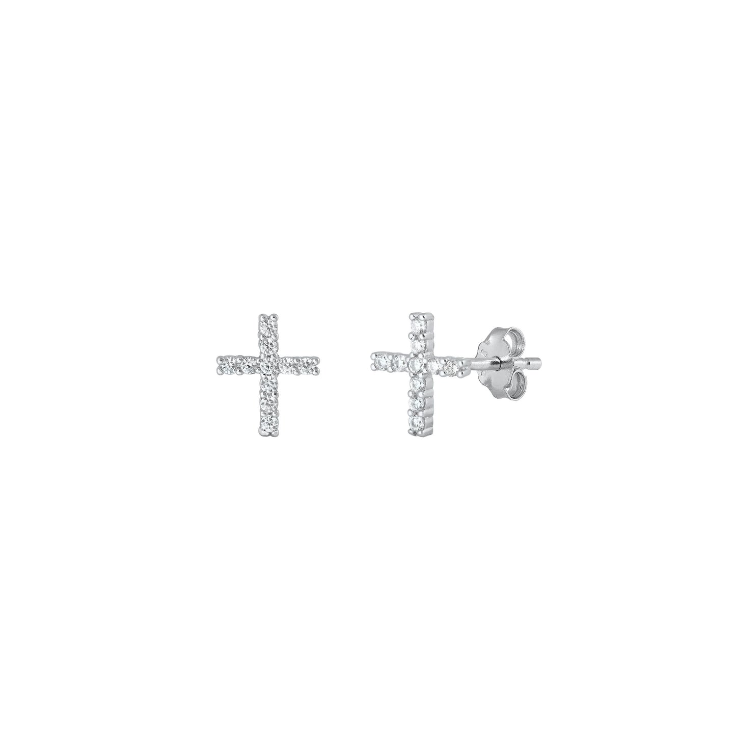 Silver CZ Earrings - Cross